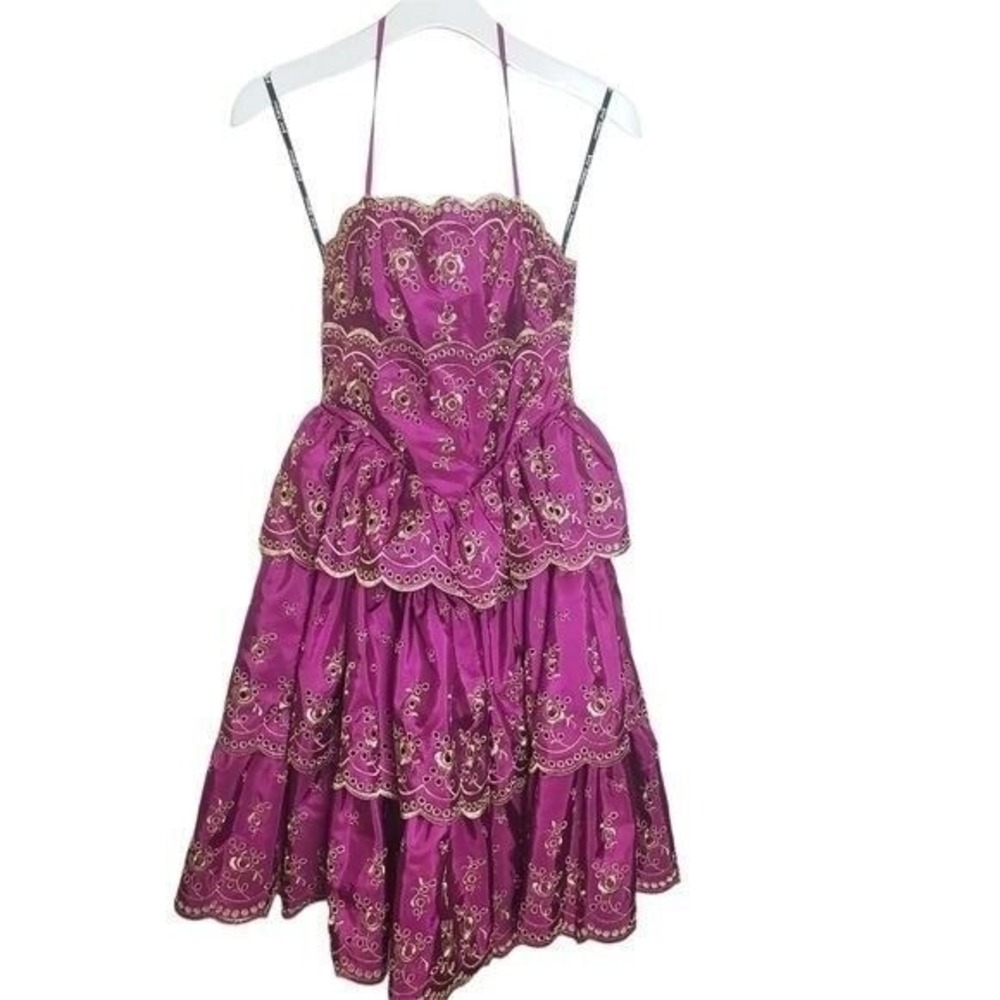 Betsey Johnson Womens Y2K Fairy Tiered Embroidered Halter Dress 2 Magenta NEW - Picture 6 of 16